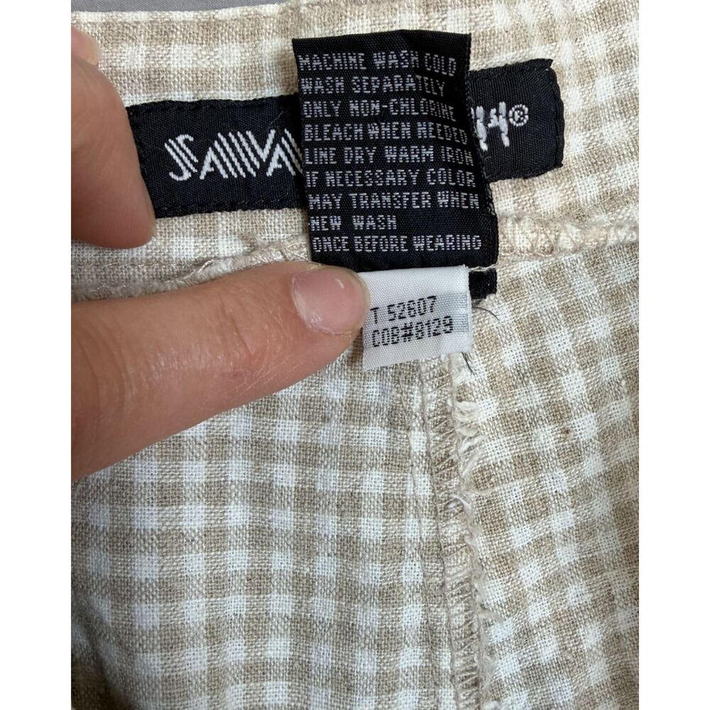 Vtg Linen/Cotton High Waist Tan White Pleat Front Gingham Pants Fits Sz S Cottag - Picture 5 of 5